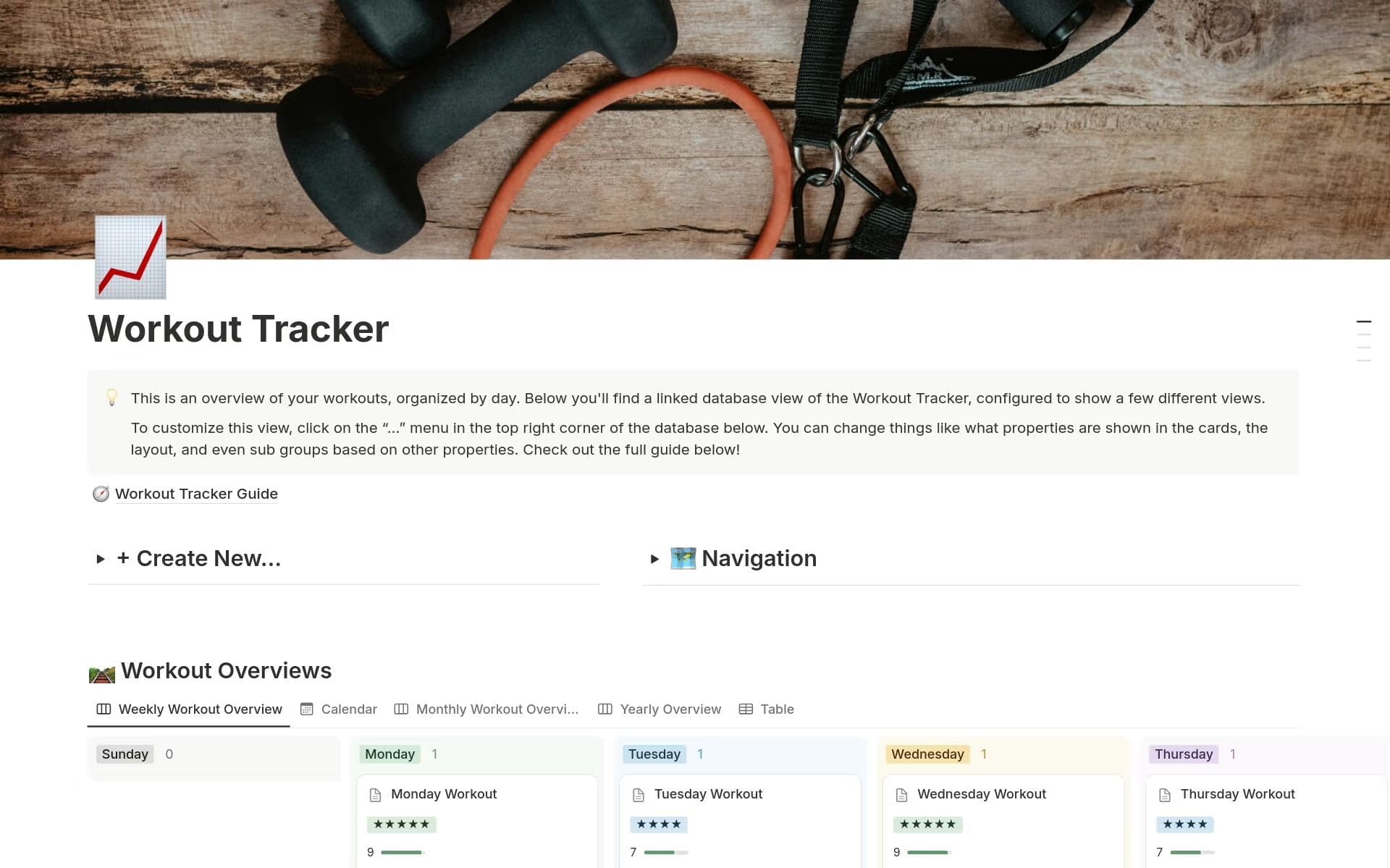 Workout Tracker template main page